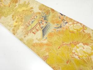 アンティーク　唐風景に笠松・梅模様織り出し全通袋帯（材料）